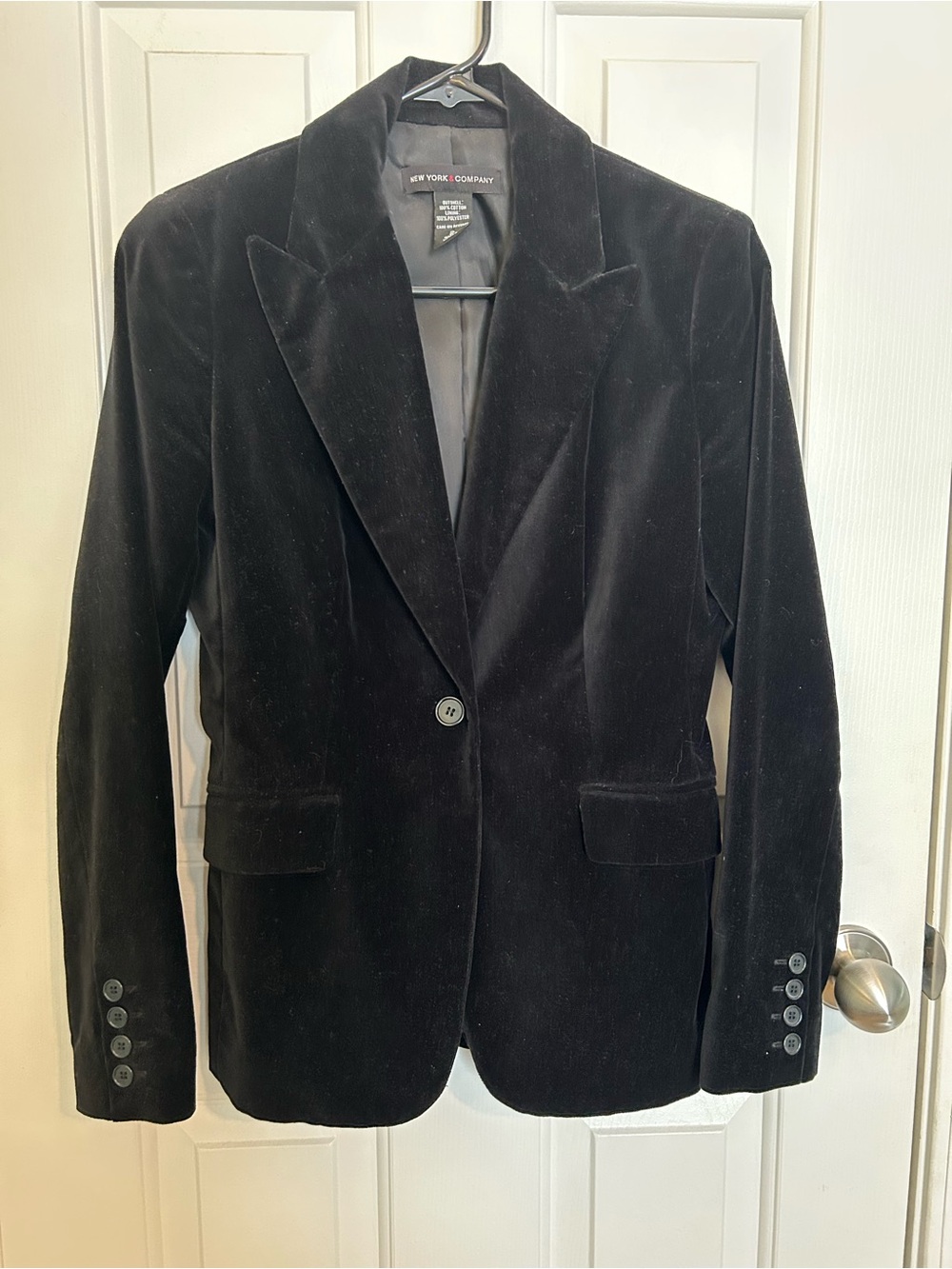 New York & Company Black Velvet Single-Button Blazer